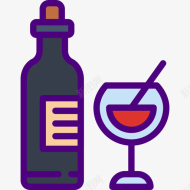 葡萄酒食物78线性颜色图标图标