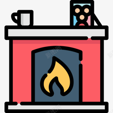壁炉家庭6线性颜色图标图标
