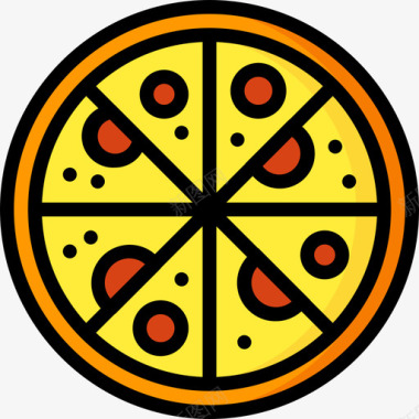 披萨厨房用品线性颜色图标图标