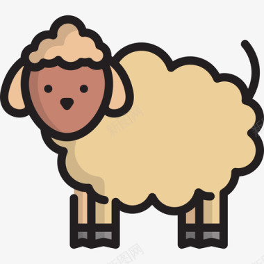 绵羊农场6线性颜色图标图标