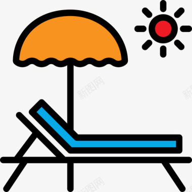 日光浴床旅行109线性颜色图标图标