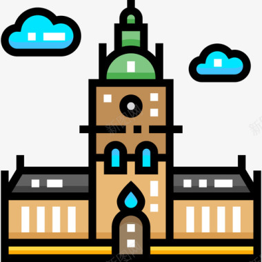 大教堂地标建筑18线性颜色图标图标