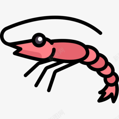 虾动物和自然2线颜色图标图标