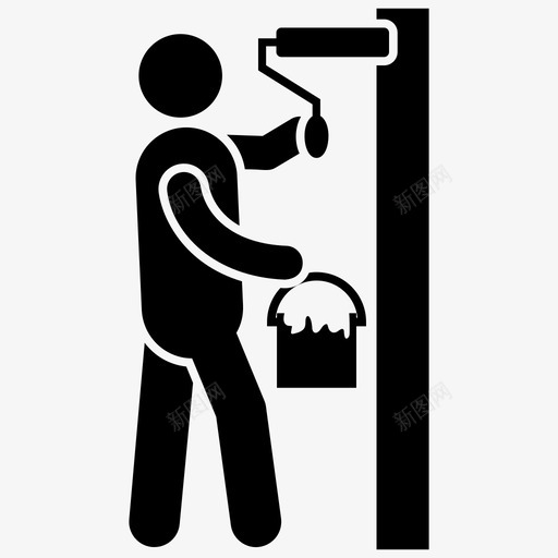 油漆工房屋翻新油漆辊图标svg_新图网 https://ixintu.com 墙壁油漆 工人 建筑工人雕刻图标 房屋翻新 油漆工 油漆辊