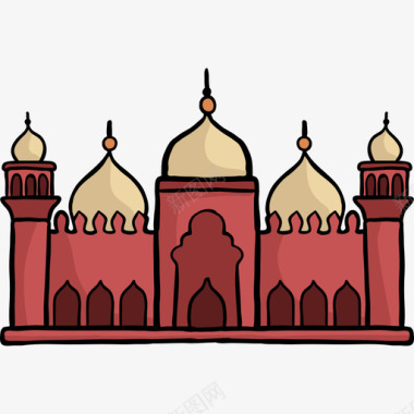 巴德沙希清真寺世界古迹色彩图标图标