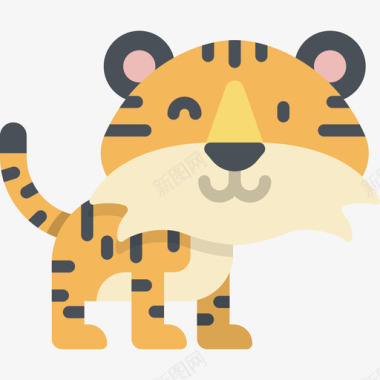 老虎卡瓦伊动物2扁平图标图标