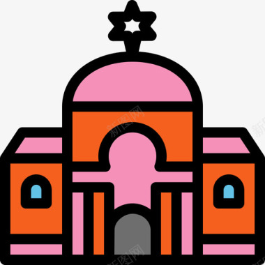 犹太教堂城市建筑2线性颜色图标图标