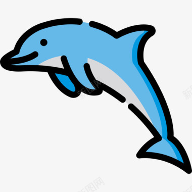 海豚在动物园里直线颜色图标图标