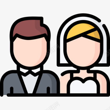 新婚夫妇婚礼79直线颜色图标图标