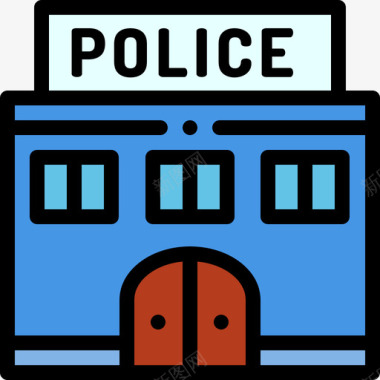 警察城市建筑2线性颜色图标图标