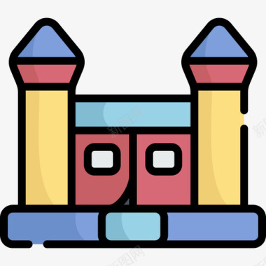 弹跳城堡游乐园8线性颜色图标图标