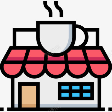 咖啡店城市元素28线性颜色图标图标