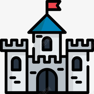 城堡旅行地点表情符号3线性颜色图标图标