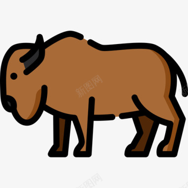 野牛在动物园里线性颜色图标图标