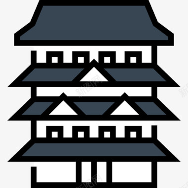 城堡日本16线性颜色图标图标