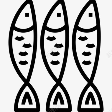 沙丁鱼动物和食物2线性图标图标