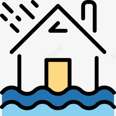 洪水淹没的房子保险2线性颜色图标图标