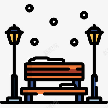 长凳冬季23线性颜色图标图标