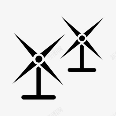 风力涡轮机发电机天气标志实心图标图标