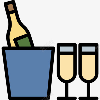 香槟38号餐厅线性颜色图标图标