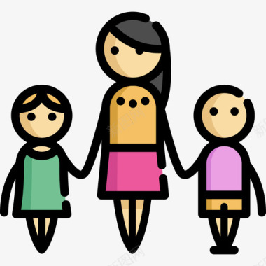 母性母亲节6线性颜色图标图标