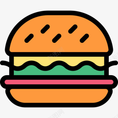 汉堡包野餐和烧烤线性颜色图标图标