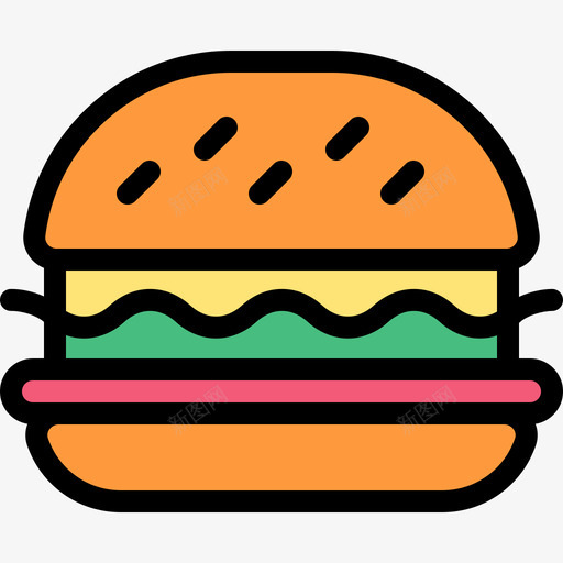 汉堡包野餐和烧烤线性颜色图标svg_新图网 https://ixintu.com 汉堡包 线性颜色 野餐和烧烤
