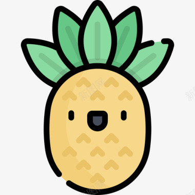 菠萝自然和动物2线性颜色图标图标