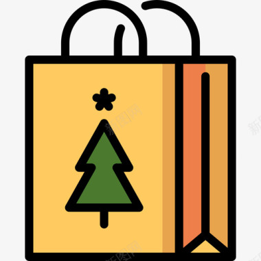 购物袋圣诞78线性颜色图标图标