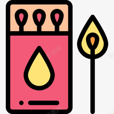 火柴野餐和烧烤线性颜色图标图标