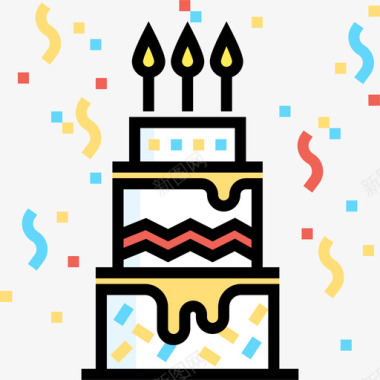 生日蛋糕家庭15线性颜色图标图标