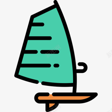 风帆冲浪冲浪3线性颜色图标图标