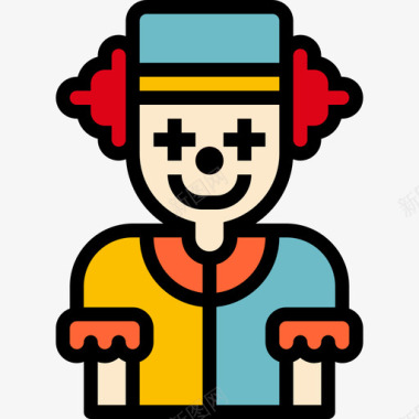 小丑马戏团和游乐园线性颜色图标图标