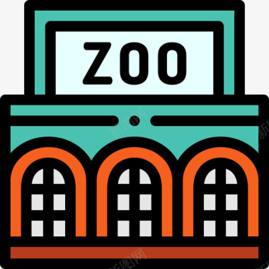 动物园城市建筑2线性颜色图标图标