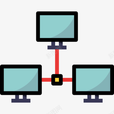 计算机连接3线性颜色图标图标