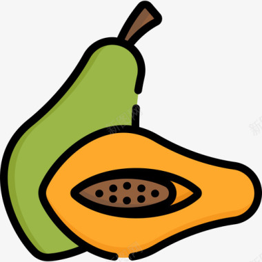 木瓜水果蔬菜7线状颜色图标图标