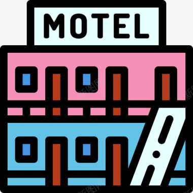 汽车旅馆城市建筑2线性颜色图标图标