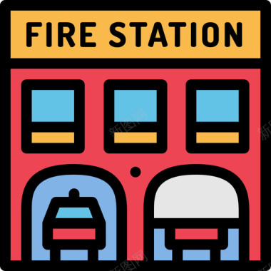 消防站城市建筑2线颜色图标图标