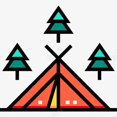 帐篷旅行108线性颜色图标图标