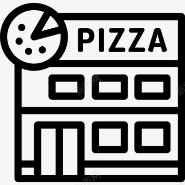 披萨城市建筑线性图标图标