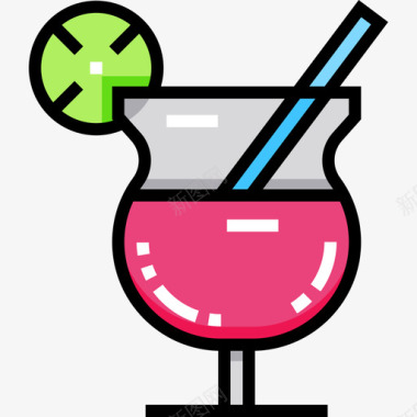 鸡尾酒16号酒吧线性颜色图标图标