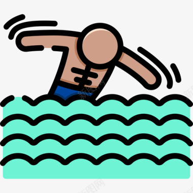 游泳热带7线形颜色图标图标