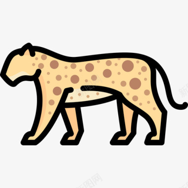 豹子动物与自然2线性颜色图标图标