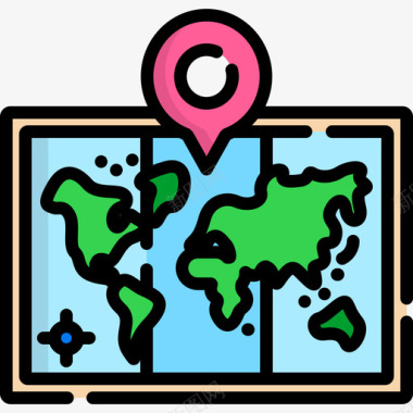 地图全球物流2线性颜色图标图标