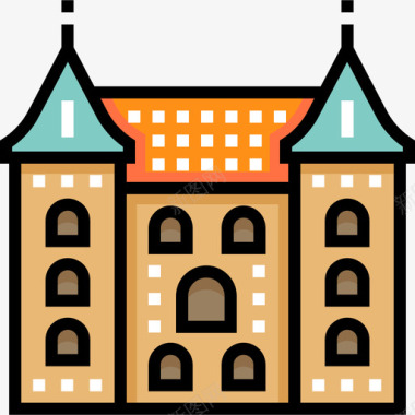 埃格斯科夫城堡18个地标线性颜色图标图标