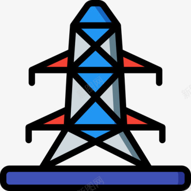 电塔电力和能源5线颜色图标图标
