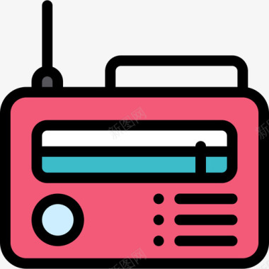 收音机野餐和烧烤线性颜色图标图标