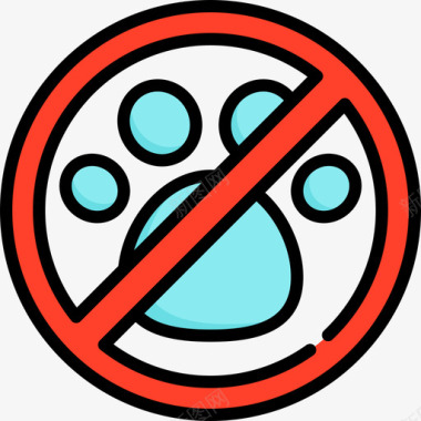 禁止宠物水上乐园3线性颜色图标图标