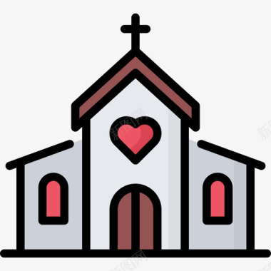 教堂79号婚礼线性颜色图标图标
