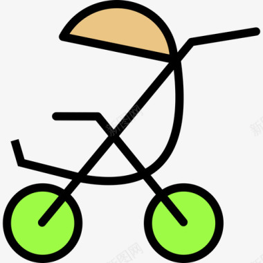 婴儿车55岁婴儿线性颜色图标图标